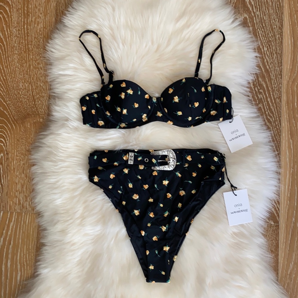 NWT Onia xWeWoreWhat Emily Black Floral Bikini Set